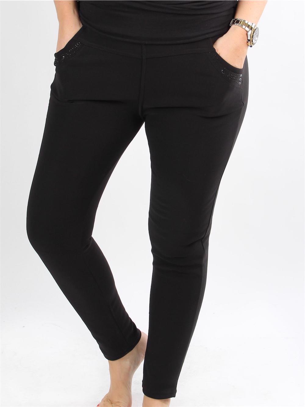 Gladys - Svarta byxor med imiterade passpoänger vid fickorna